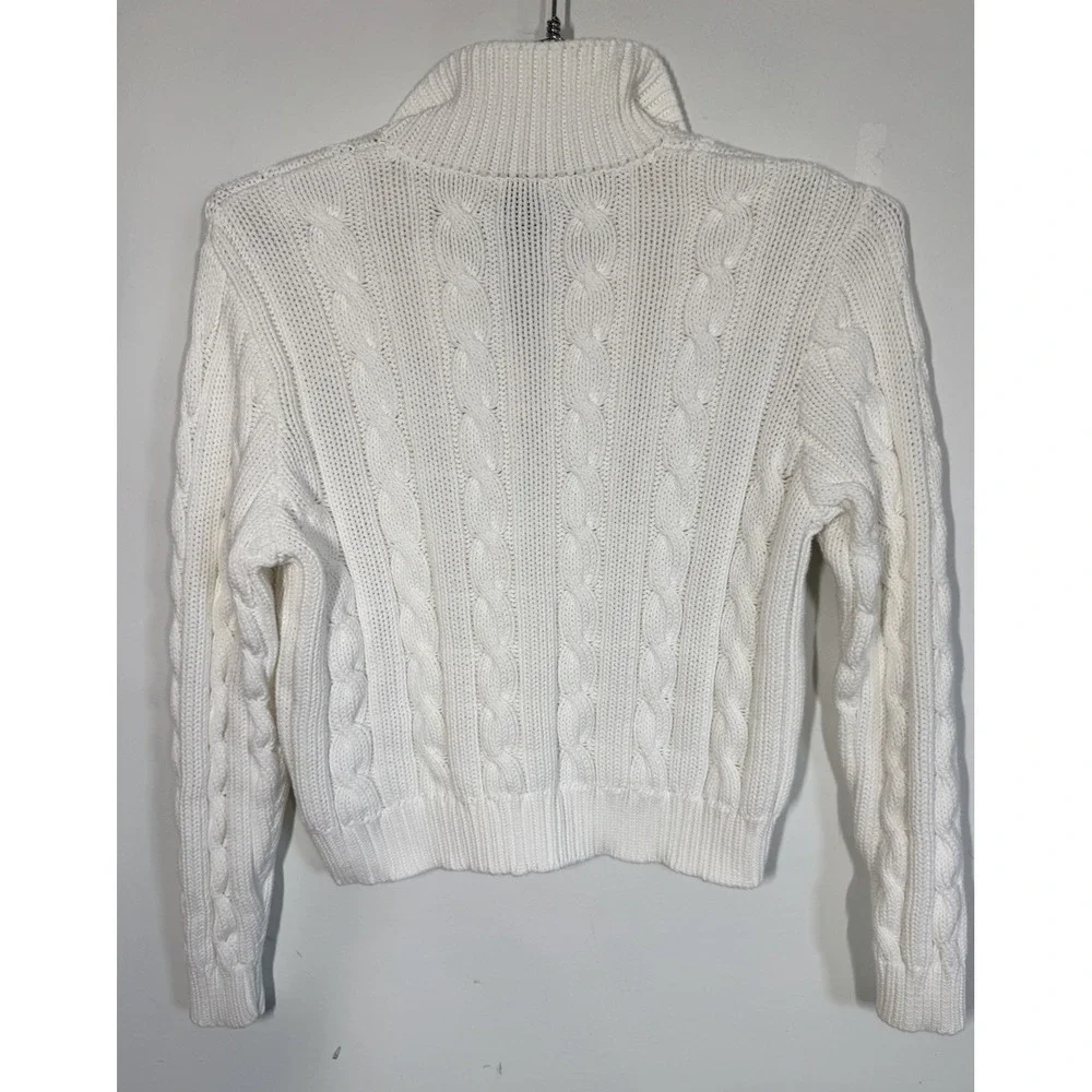 Lauren Ralph Lauren White Chunky Cable Knit Button Up Mock Neck Cardigan Size XL